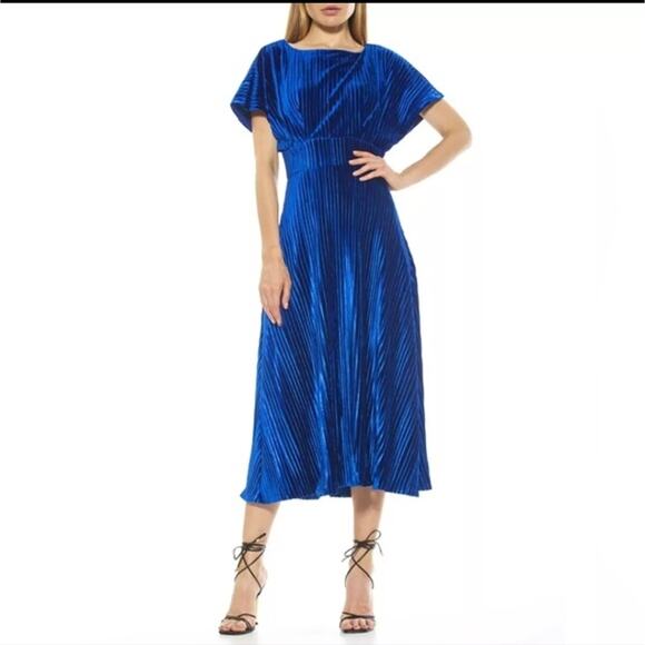 Alexia Admor Veronica Pleated Boatneck Velvet Large Cocktail Holiday 8 Medium - Picture 1 of 6